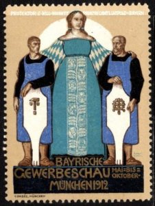 1912 Germany Poster Stamp Bavarian Industrial Show Munich May-October