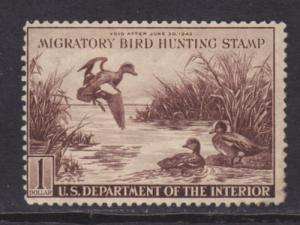 US Sc RW9 MLH. 1942 $1 Baldpates Duck Stamp