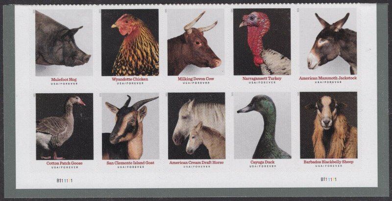 US 5583-5592 5592b Heritage Breeds forever plate block (10 stamps) MNH 2021