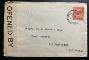 1916 England Commercial Censored Cover Perfin Stamp To San Francisco CA USA