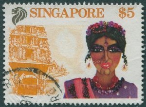 Singapore 1990 SG635 $5 Indian Dancer and Temple FU