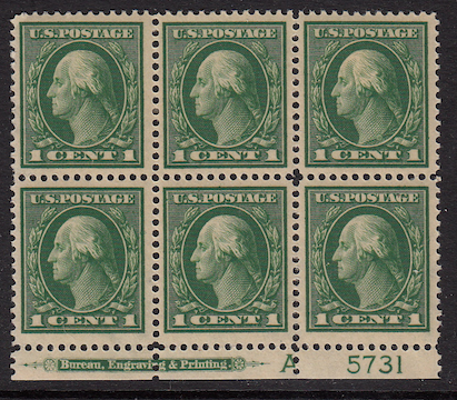 United States #405 Block of 6, MH CV $100.00 Durland Please see description.