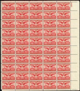 Alexandria Virginia Full Sheet of Fifty 6 Cent Airmail Postage Stamps Scott C40