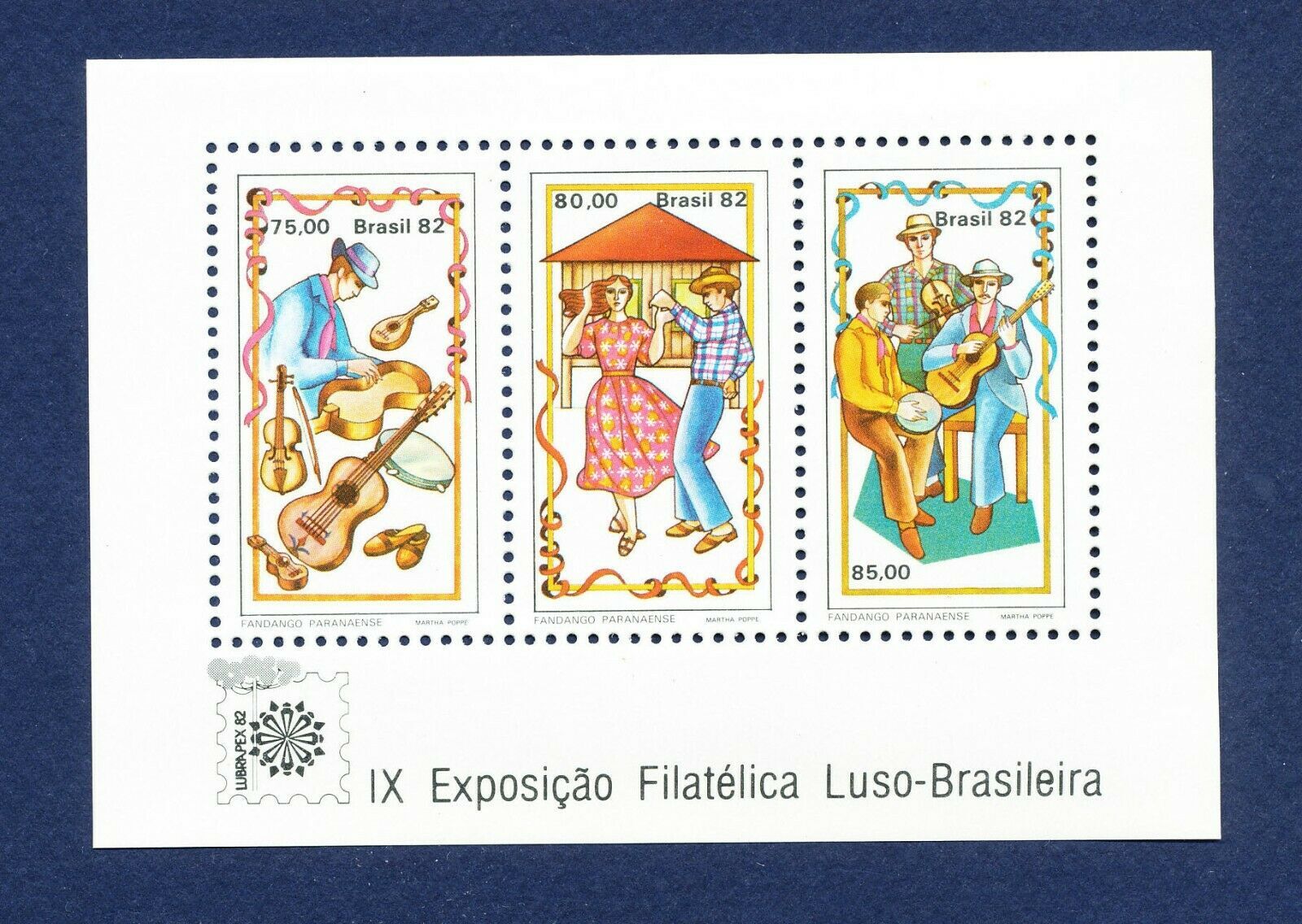 BRAZIL - 1822a - VFMNH S/S - LUBRAPEX 82 - Music, Guitar - 1982  Central &  South America - Brazil, General Issue Stamp / HipStamp