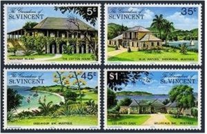 St Vincent Gren 56-59,MNH.Mi 54-57. Views of Mustique Island,1975.Cotton house,