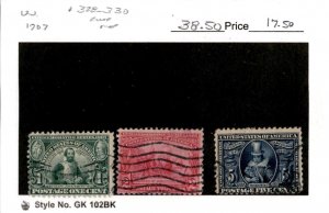 United States Postage Stamp, #328-330 Used, 1907 Jamestown (AC)