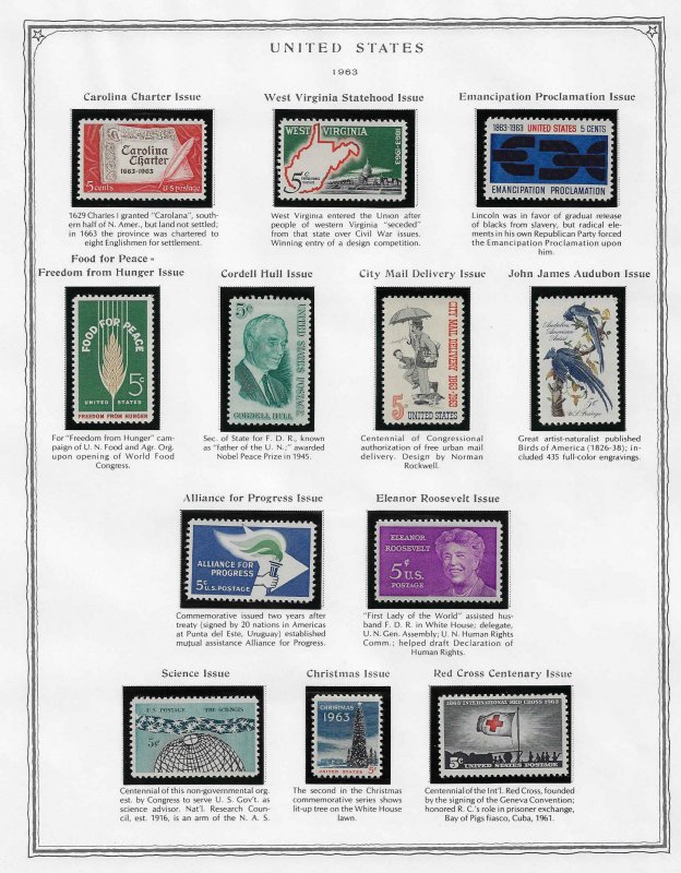 U.S. #1230-41 MNH; 1963 Commemoratives - complete set of 12 (1963)