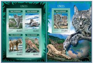 MOZAMBIQUE 2014 2 SHEETS m14211ab WILDCATS WILDLIFE LINCES 