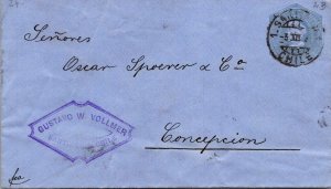 SCHALLSTAMPS CHILE 1896 POSTAL HISTORY STATIONERY COLON COVER ADDR CANC SANTIAGO