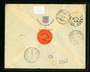 Vatican 1933 Registered First Day Cover 4 Backstamps