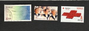 2014-15 Norway Sc #1333 #1754 #1762  Red Cross Niels Henrik Abel used stamps