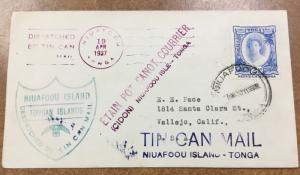 1937 Tonga TIN CAN MAIL cover to US  several nice  cachets