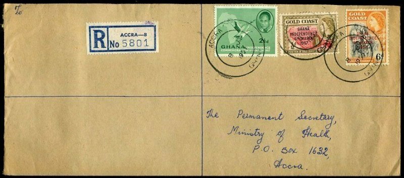 Ghana 1957 Registered Accra B 2½d Ghana ½d & 6d QEII Independence