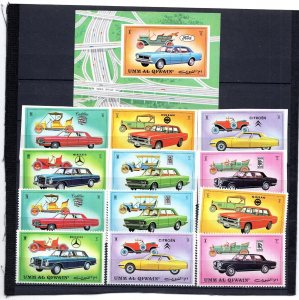 UMM AL QIWAIN 1972 OLD CARS 2 SETS OF 6 STAMPS PERF. & IMPERF. & S/S MNH