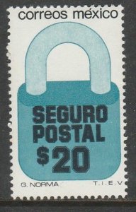 MEXICO G33, $20P Padlock Insured Letter Unwmk Fluor Paper 5. MINT, NH. VF.