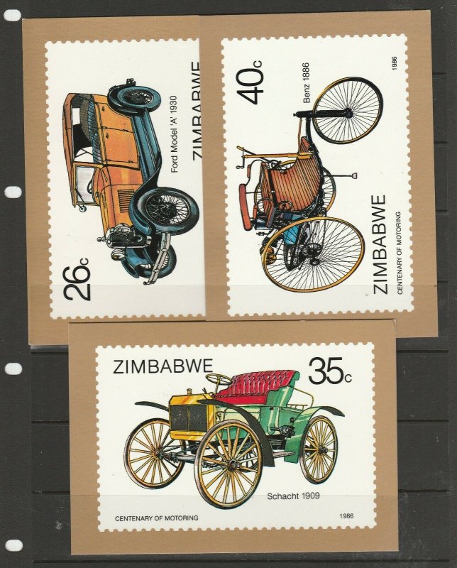 Zimbabwe, 1986 Vintage cycles & cars on 6 Maxicards, stamps first day on reverse