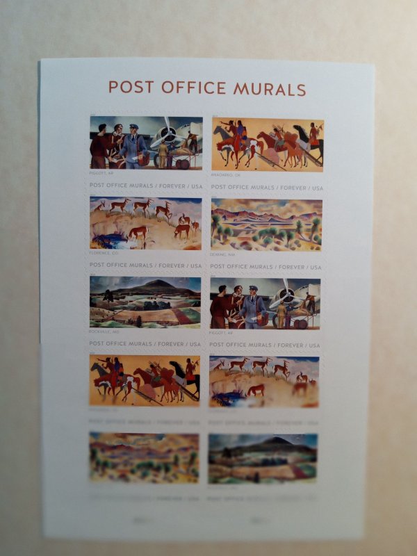 US# 5371-80, Post Office Murals, Sheet of 10 @ .55c, Unused (2018)