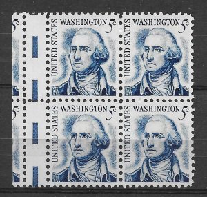 MNH GUTTER SNIPE Block of 4, Scott #1283b 5c Dull Gum Washington/ Pane MIscut