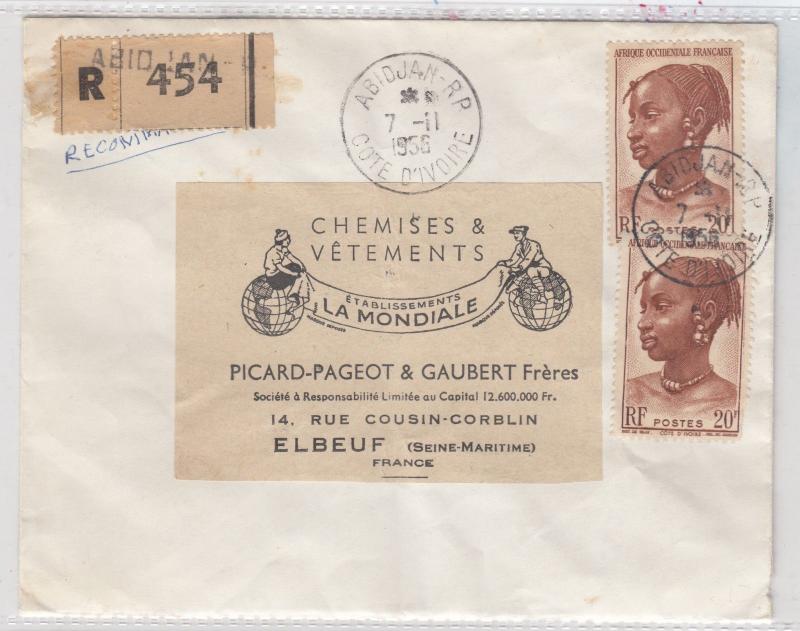 Ivory Coast 1956 Commercial Cover To France Postal History J3627