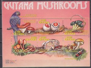 Guyana, Scott cat. 3518 a-f. Mushrooms sheet of 6.