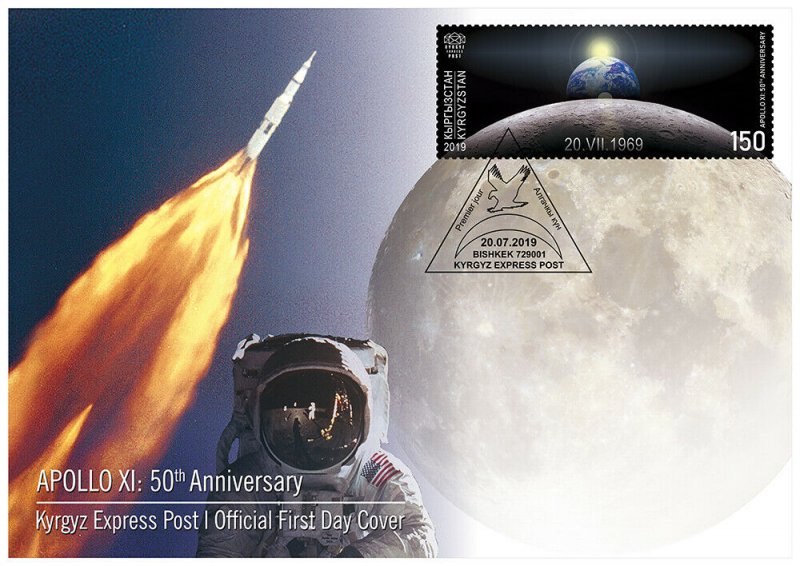 H01 Kirgisistan 2019 Mi# 131 Apollo 11 Mondlandung Space Cosmos FDC ETB