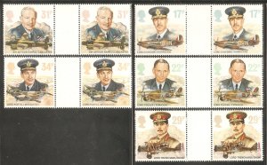 GREAT BRITAIN Sc# 1157 - 1161 var MNH FVF Set5 x Gutter Pair Aircraft Commanders