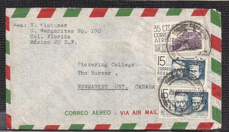 Mexico to Newmarket ON Canada 1957 airmail cover 