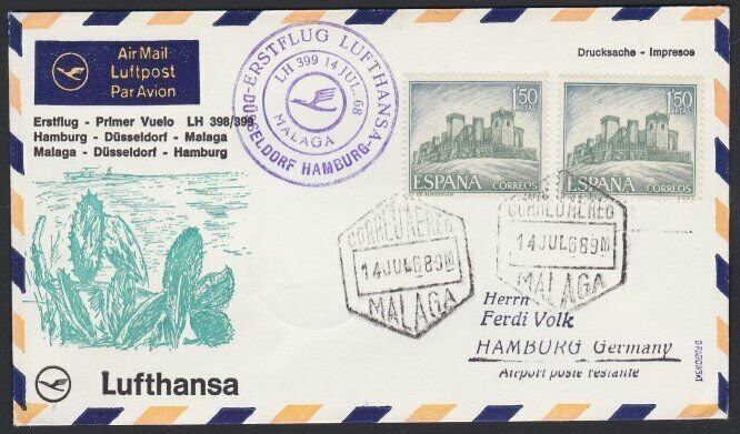 SPAIN 1968 Lufthansa first flight cover to Germany.........................H269