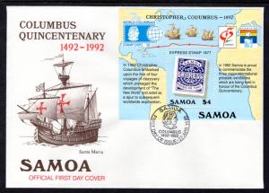 Samoa 810 Columbus Souvenir Sheet U/A FDC