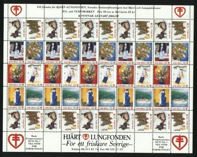 Sweden. Christmas Seal 1995/96 Mnh Full Sheet Folded.  Paintings. Ferry,Horse.