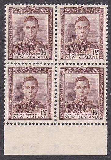 NEW ZEALAND 1938 GVI 1½d brown block of 4 MNH SG cat £104...................2935