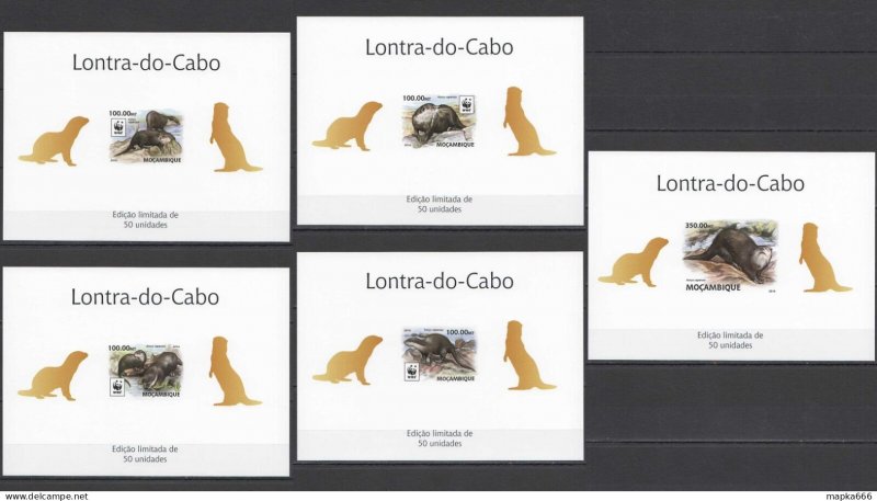 Lx139 Imperf 2016 Mozambique Wwf Otters Lontra-Do-Cabo !!! Uv Cardboard 5Bl Mnh