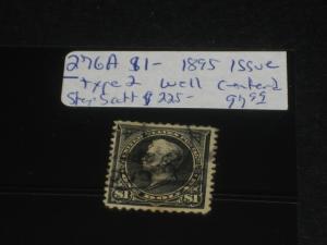 US#276A $1 1895 Issue Type 2 Well Centered Scott $225