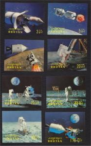 BHUTAN, FIRST MOON LANDING,  APOLLO 11 SHORT SET 8 STAMPS NH