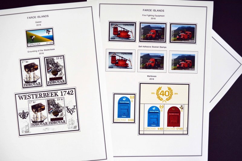 COLOR PRINTED FAROE ISLANDS 2011-2020 STAMP ALBUM PAGES (38 illustrated pages)