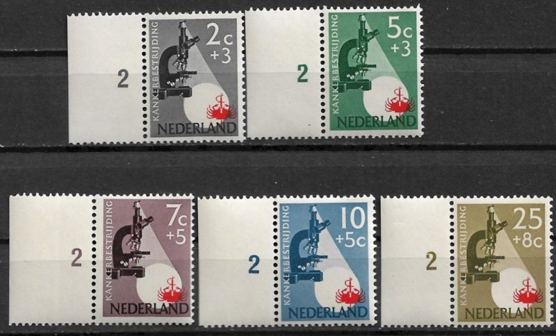 1955 Netherlands B281-5 complete Cancer Research set of 5 with label MNH