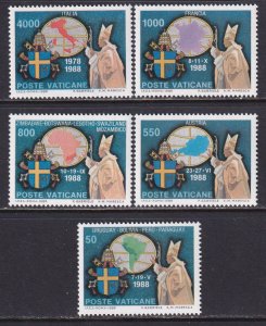 Vatican City 1989 Sc 845-9 Papal Journeys Pope John Paul II Stamp MNH