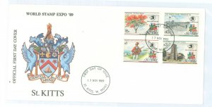 St. Kitts 273-76 World Stamp Expo 1989 1st day cachet, unaddressed