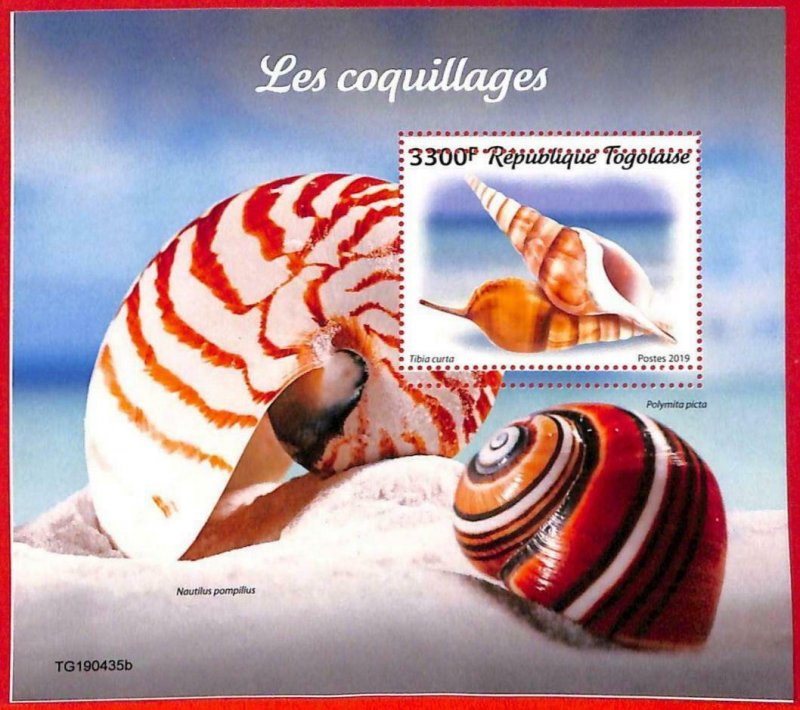 A3252 - TOGO, ERROR MISPERF, Souvenir sheet: 2019, Sea Shells, Marine Life