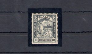 1919 MALTA, Stanley Gibbons #96 - 10 Shillings Black, AC Watermark & Multiple Cr