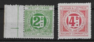 IRELAND Railway Letter Stamps: Two fine mint including - 38445