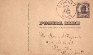 United States Massachusetts Manomet 1909 duplex  Postal Card.