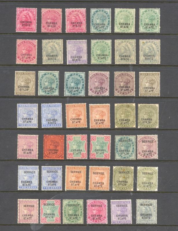  INDIA , STATES , CHAMBA , VICTORIA , v fine hcv lot of 42 stamps rare item lmm