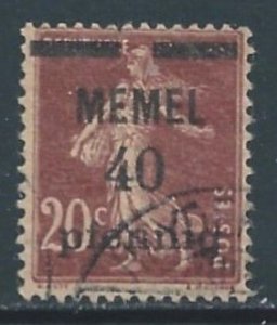 Memel #22 Used 20c French Sower Issue Ovptd. Memel & Surcharged