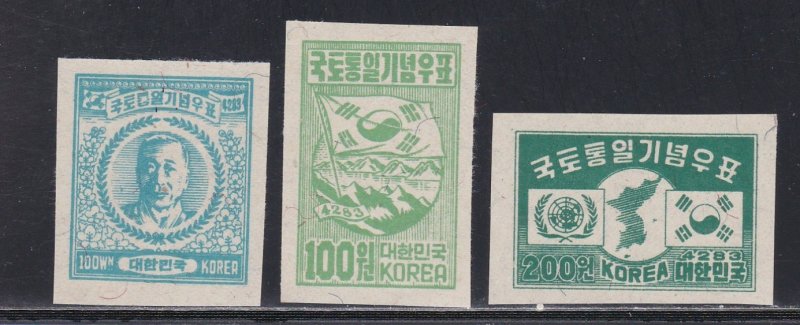 South Korea # 119-121, National Flag, Map, Imperf, NO Gum, NH