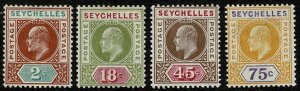 SEYCHELLES KE VII 1903 PART SET  2c-75c UNUSED (MH) SG46-54 Wmk.Cr CA P.14 VCG