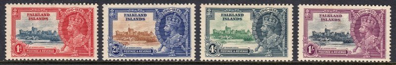 FALKLAND ISLANDS — SCOTT 77-80 — 1935 SILVER JUBILEE SET — MH — SCV $36.85