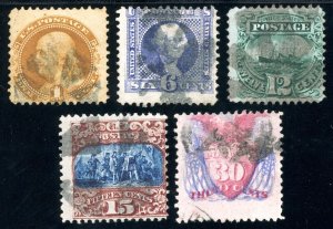 USAstamps Used FVF US 1869 Pictorial Scott 112, 115, 117, 119, 121 SCV $1,155