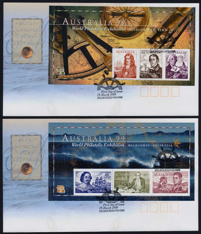 Australia 1727-8 on FDC's - Navigators, Sailing ships, Dampier, Cook, Tasman