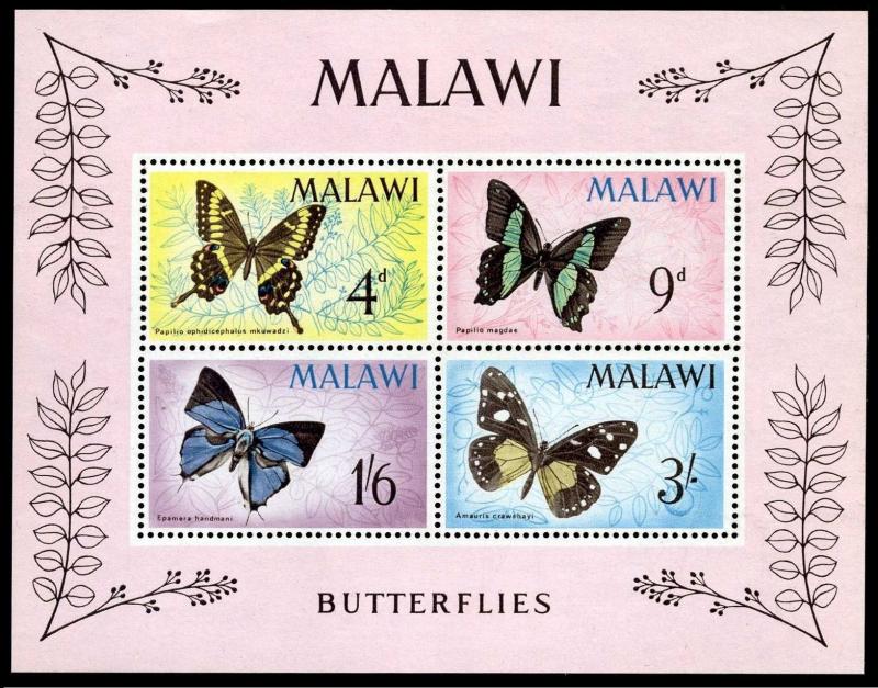 Malawi 37-40,40a sheet,MNH.Michel 37-40,Bl.5. Butterflies 1966.